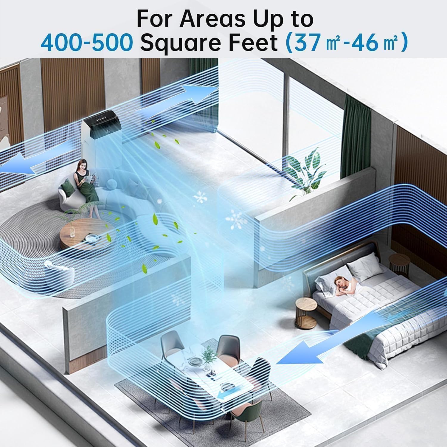 Leises 4-in-1 Mobiles Klimagerät 12000 BTU | Kühlen/Ventilieren/Entfeuchten/Follow-Me | Für Räume Bis 43–51㎡ Abluftschlauch+Digitaldisplay+Fernbedienung+24h-Timer