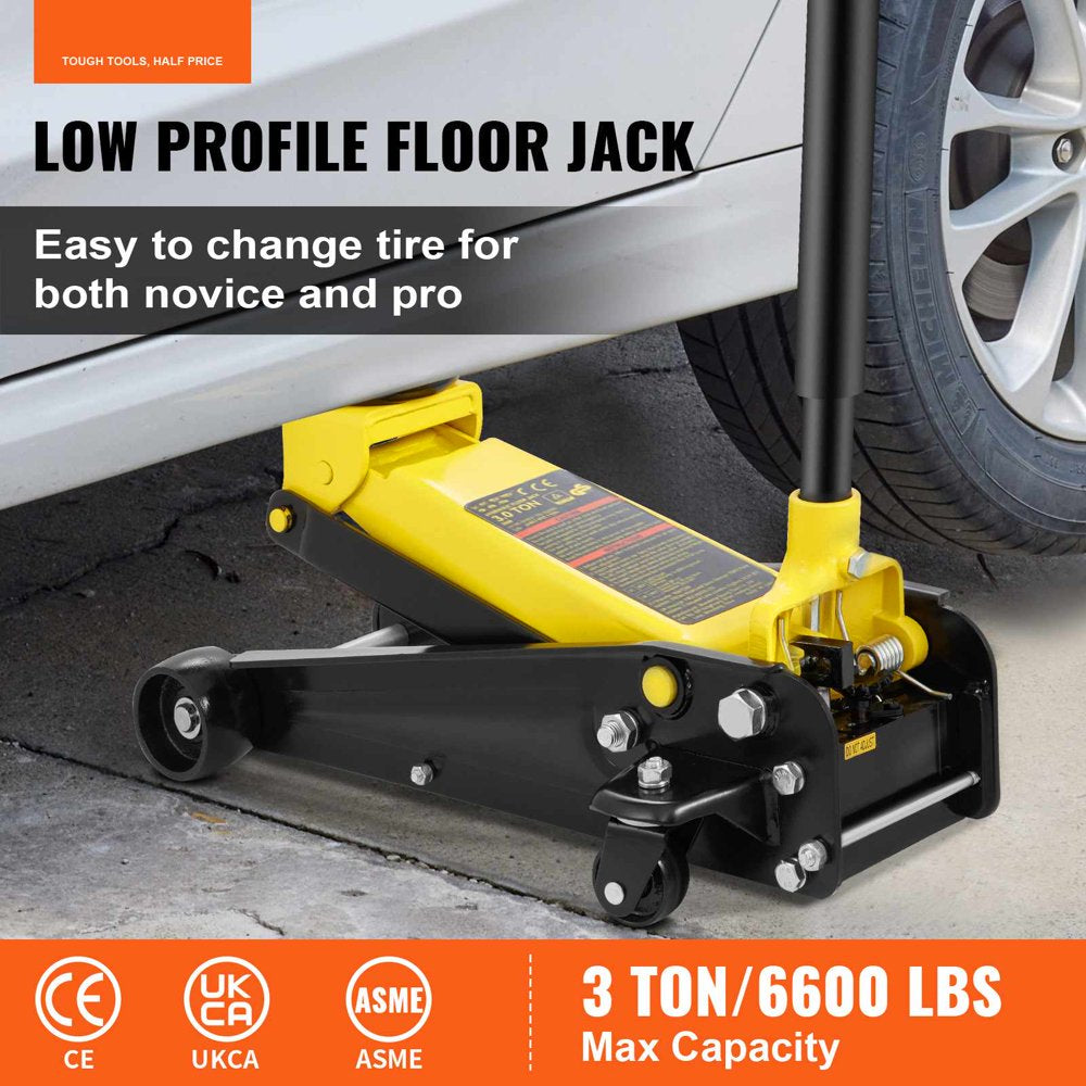 VEVOR 3 Ton Low Profile Floor Jack, Steel Hydraulic Pump, Wide Lift Range, Durable & Easy Operation