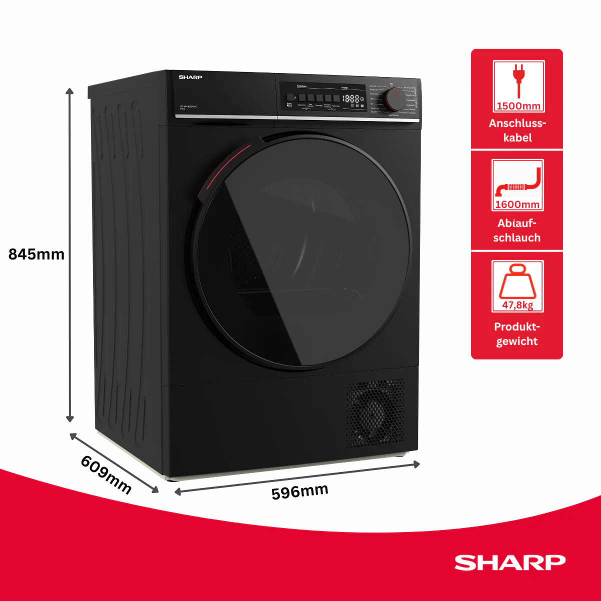 Sharp Wäschetrockner 10kg, KD-WNHB0S9GMC, schwarz, WiFi