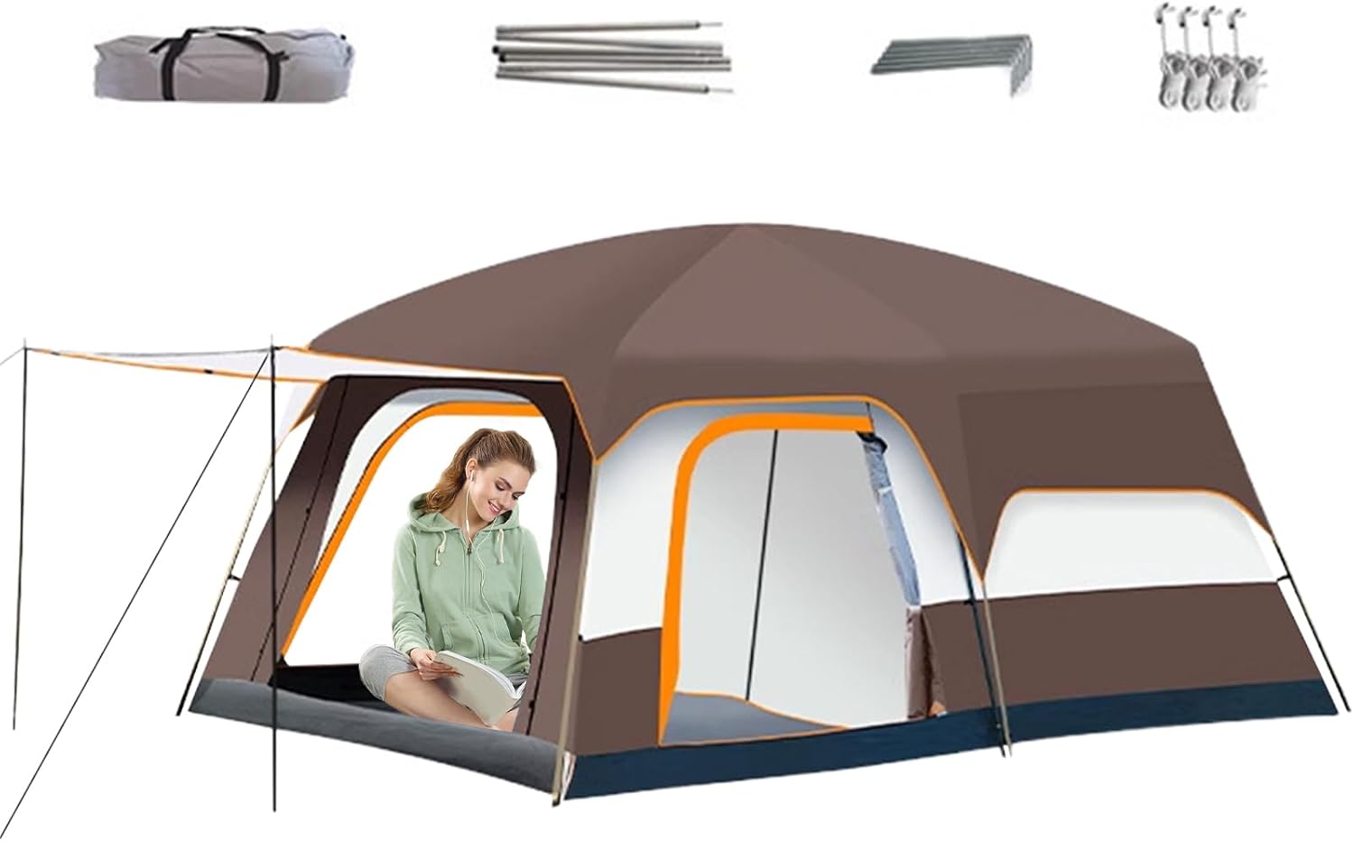 Familienzelt – Tunnelzelt 4-6 Personen mit Stehhöhe, Markise für Trekking | Familien-Camping, Mehrraum-Kabine, wasserdicht, für Camping