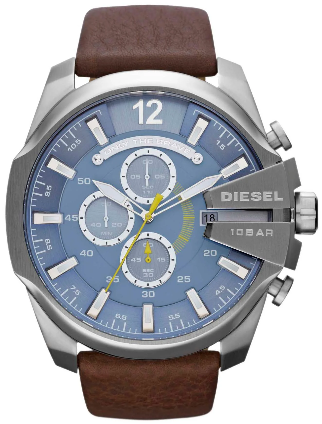 Diesel Mega Chief Light Blue Dial Brown Leather Men's Watch DZ4281