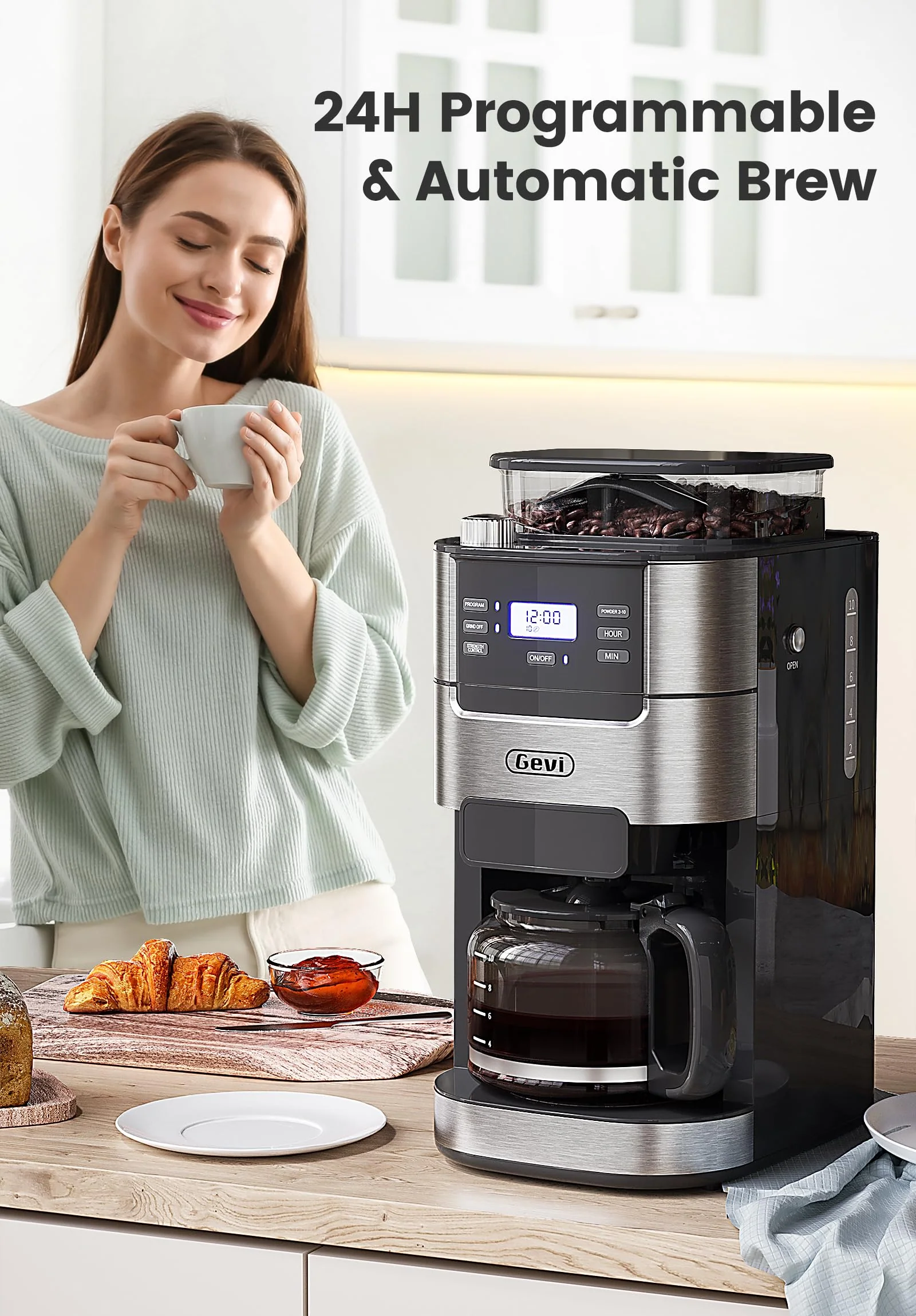 Gevi 10-Cup Coffee Maker with Built-in Grinder