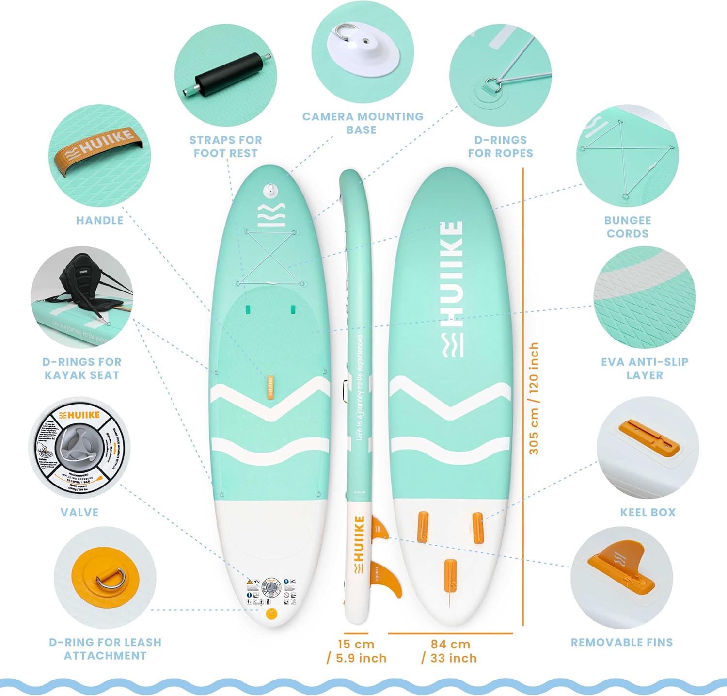 HUIIKE Inflatable Paddle Board for Adults with Accessories Included, Oar, Fins, Pump. Stand Up Paddleboard Great Stability and Resistance. 10’ x 33