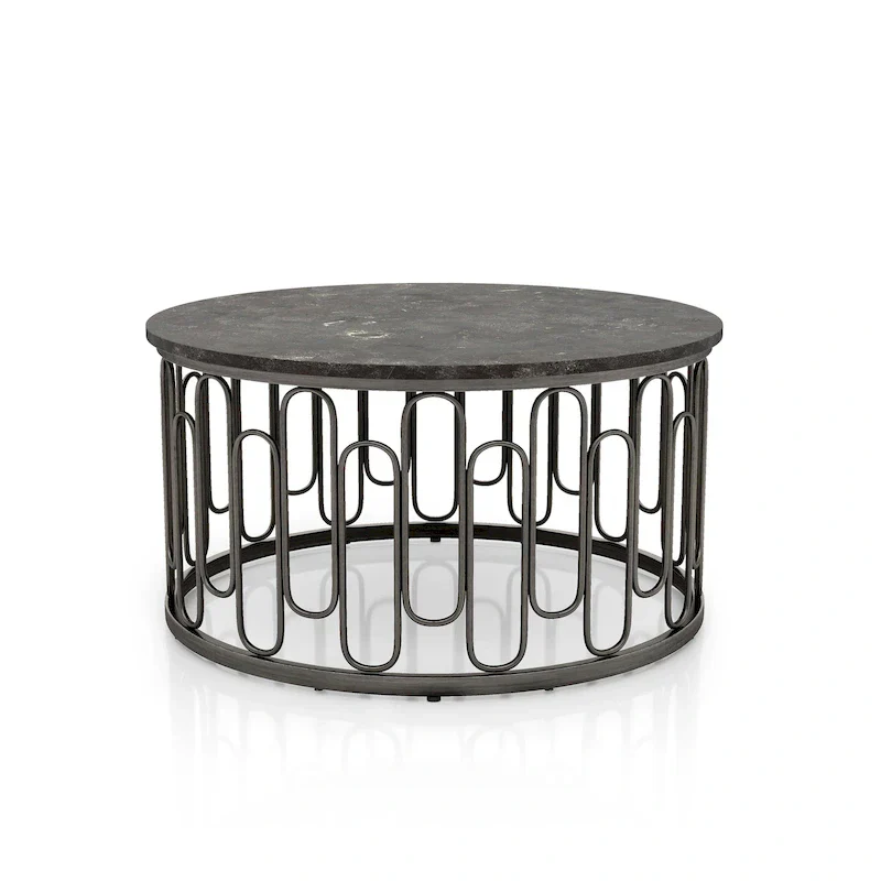 Lars Contemporary Round Coffee Table with Marble Top and Sturdy Metal Base by Furniture of America