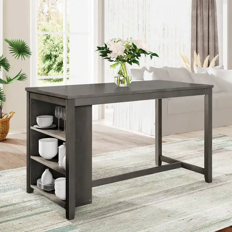 5-Piece Rustic Dining Set with Wooden Bar Table & 4 Chairs