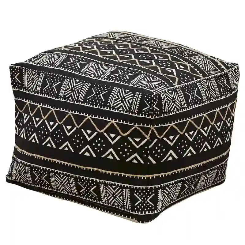 Dark Mudcloth Patterned Floor Pouf
