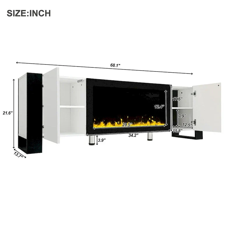 Modern TV Stand with Electric Fireplace and Storage Cabinets