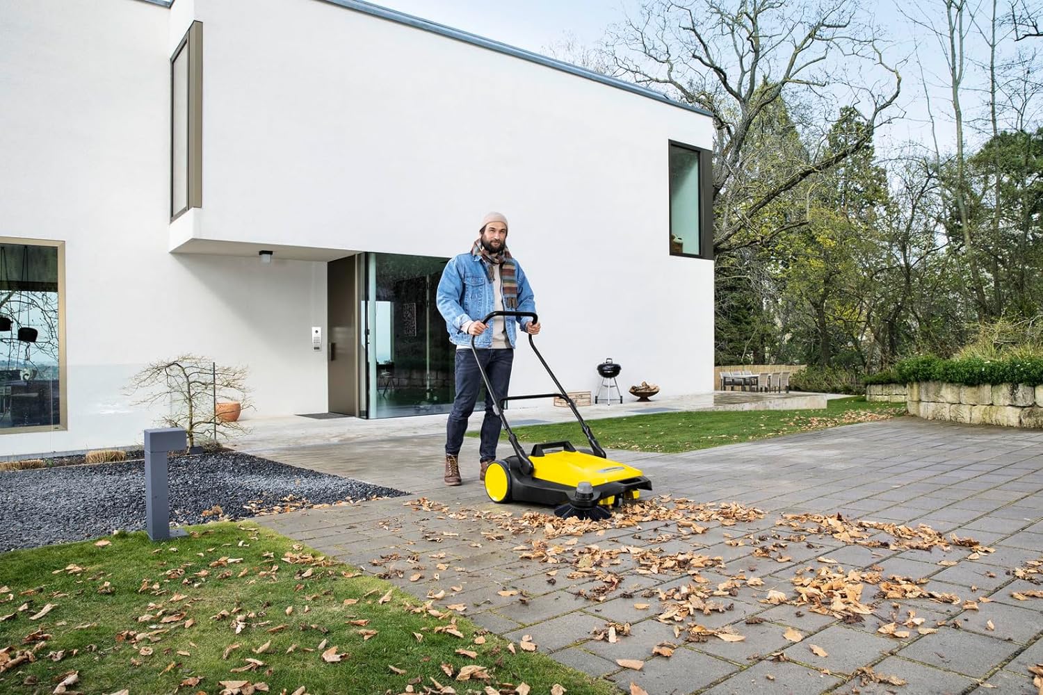 S 6 Twin Walk-Behind Outdoor Hand Push Floor Sweeper – 10 Gallon Capacity – 33.9′′ Sweeping Width – Sweeps up to 32,300 Square Feet/Hour