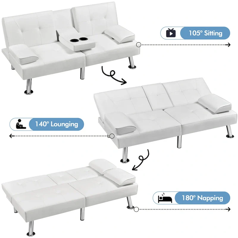 Yaheetech Faux Leather Convertible Futon Sofa Bed 3-In-1 Adjustable Futon Couch