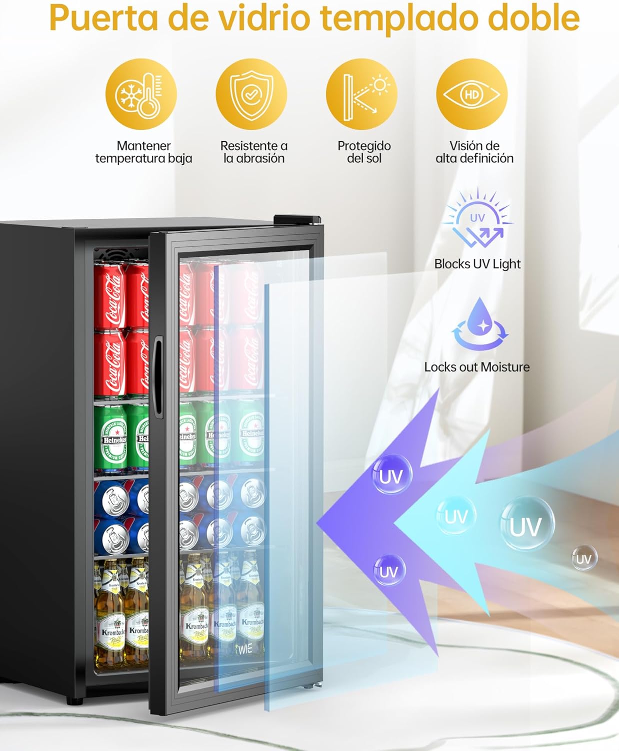 WIE Nevera Pequeña, Refrigerador de Bebidas con Puerta de Vidrio, 3 Estantes Ajustables, Control Inteligente, Puerta Reversible, Frigorificos Pequeños para Inicio/Bar/Oficina/Hotel (Negro 86L)