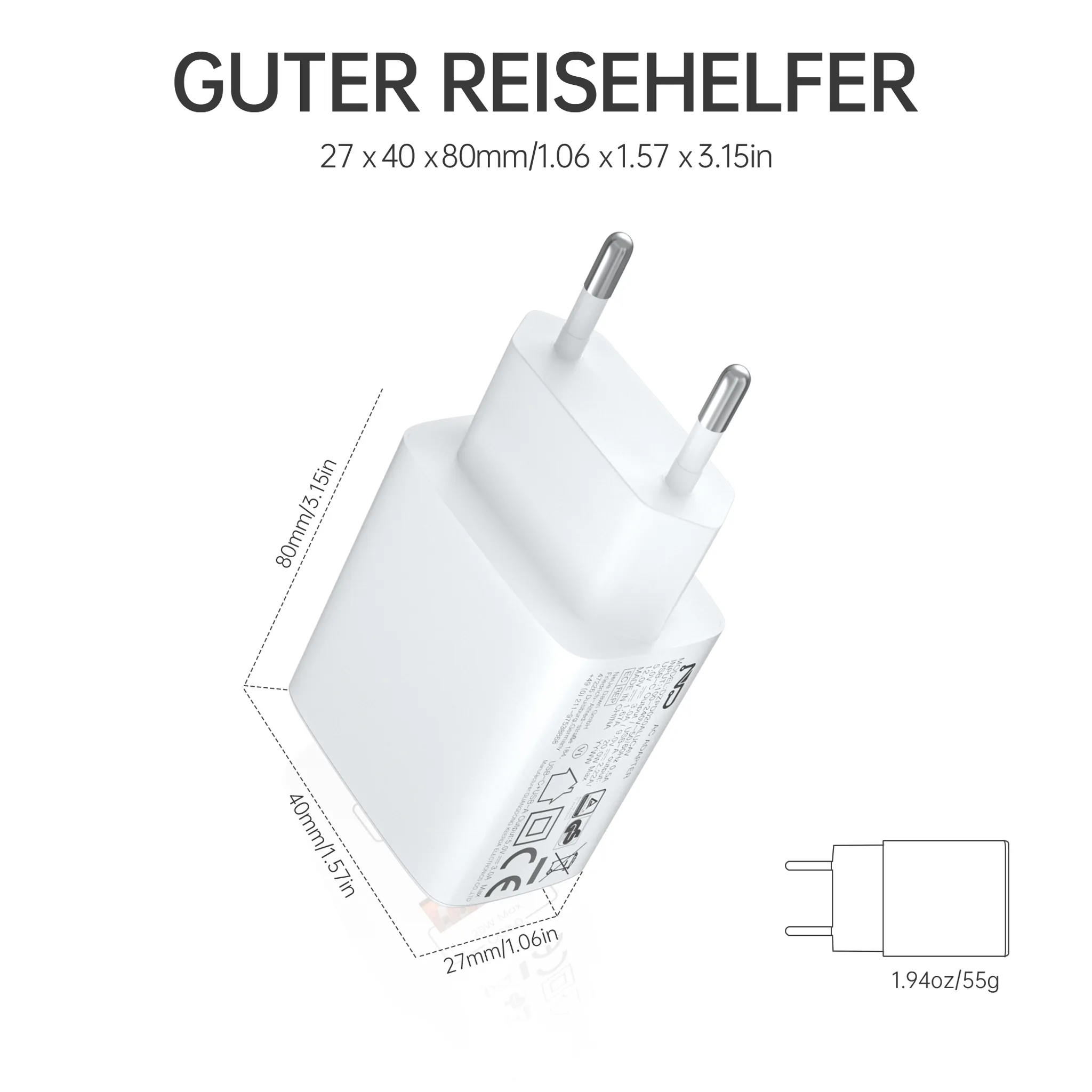 Schnellladegerät USB-C + USB-A Dual Netzteil Universal mit Kabel
