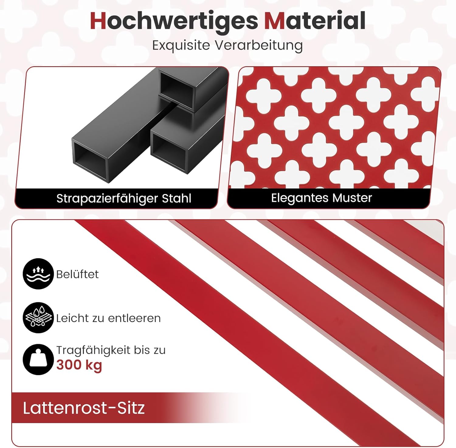 COSTWAY Gartenbank Metall, wetterfeste Sitzbank für 2-3 Sitzer, Parkbank mit Rückenlehne & Armlehne, Metallbank bis 300 kg belastbar, Eisenbank für Garten, Terrasse, Balkon, 127 x 62 x 86 cm (Rot)