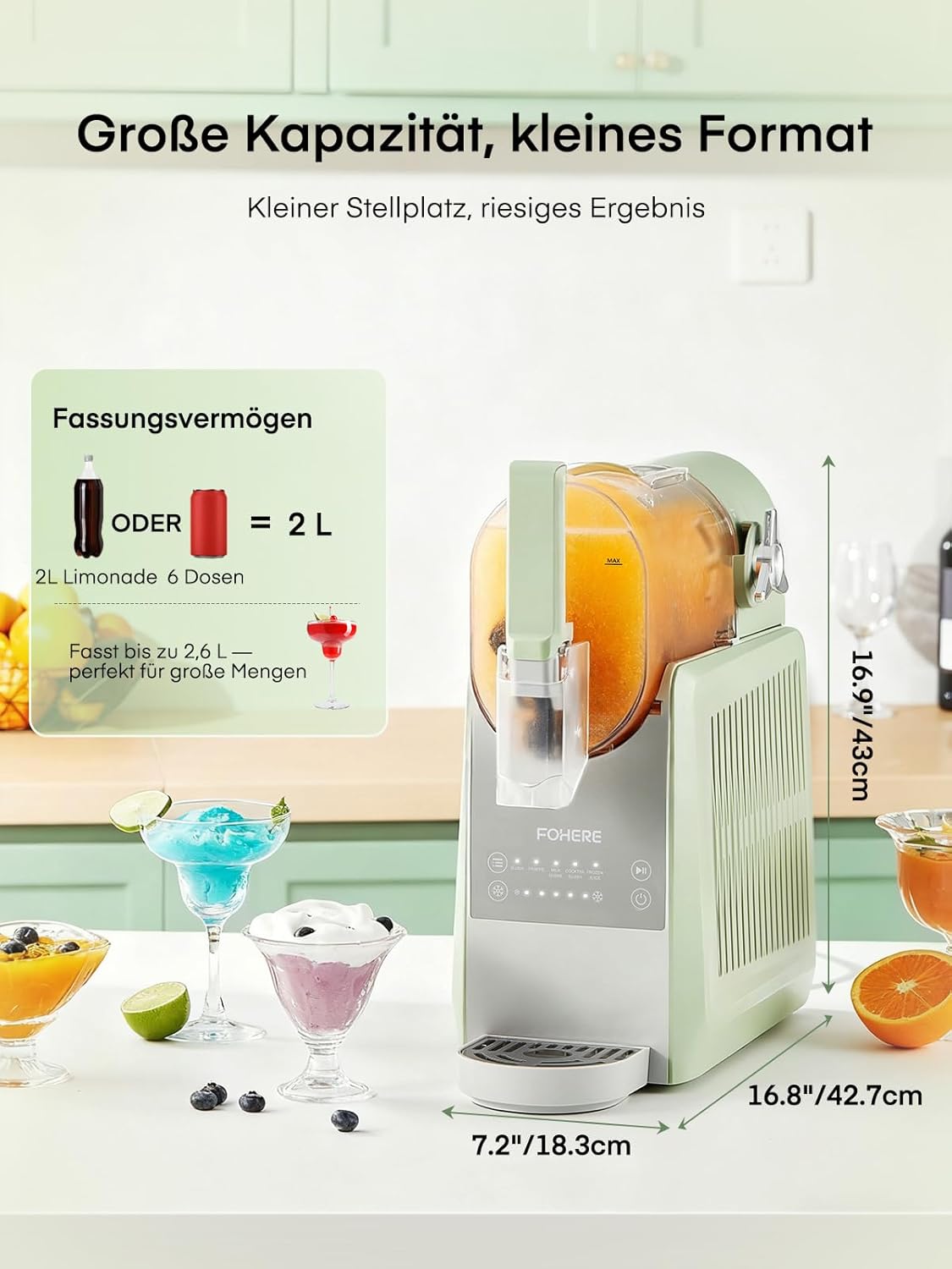 FOHERE Slush Maschine, 2,6L Slushie Maschine für Zuhause, Slush Eismaschine mit Selbstreinigung, Ohne Eiswürfel & 5 Smarten Programmen, für Slush, Eis-Cocktails, Frappé, Margaritas & Milchshakes