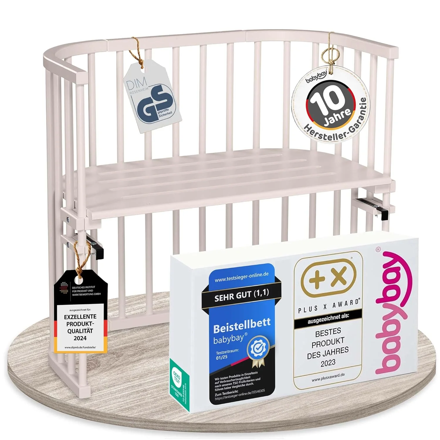 babybay Original Boxspring-Ledikant van massief beukenhout / compact & omvormbaar / Hoogte van het ledikant traploos verstelbaar & milieuvriendelijk / meegroeiend babybed (wit gelakt) / incl. matras