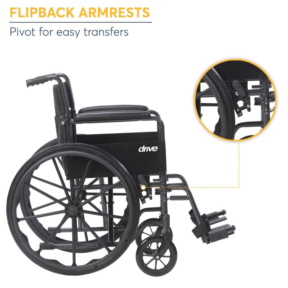 Carrozzina Drive Medical Silver Sport 1 con braccioli completi e poggiapiedi rimovibile girevole
