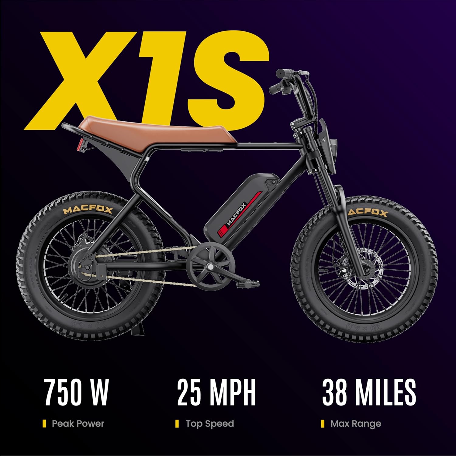 MACFOX Electric Bike for Adults Wheelies with 750W/500W Motor and 48V Ebike Battery, 20 Fat Tire Electric Dirtbike with Dual Disc Brakes and Shock Absorbers for Mountains, Road (US Warehouse)