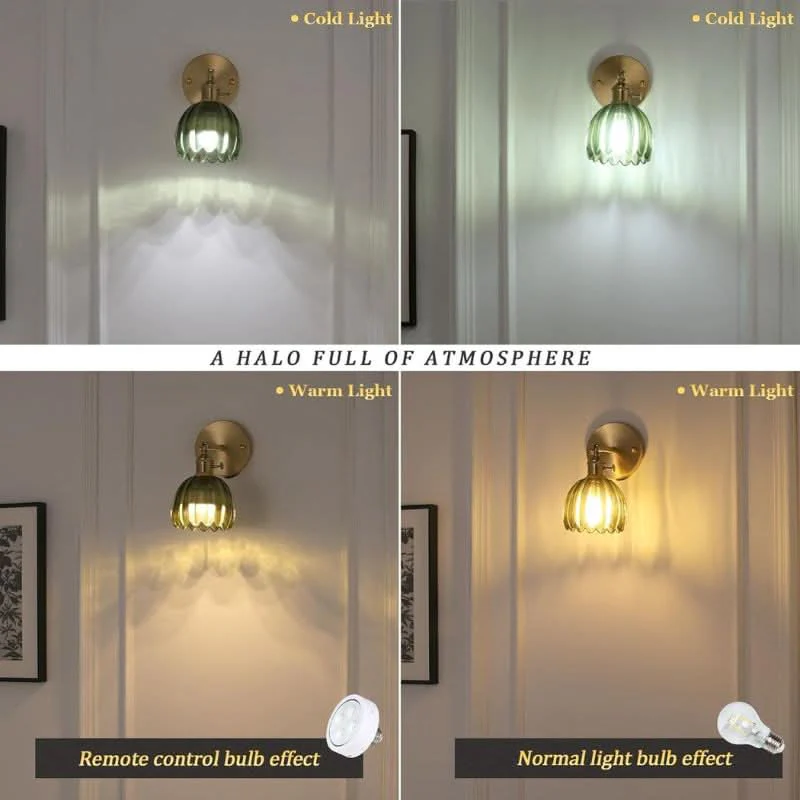 Iluminating Wireless Wall Light - Includes 2 Free Bulbs & Dimmable Brass & Glass Sconce