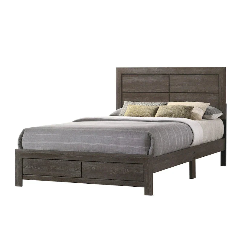 Contemporary Dark Brown Queen Size Bed with Wood Platform Frame
