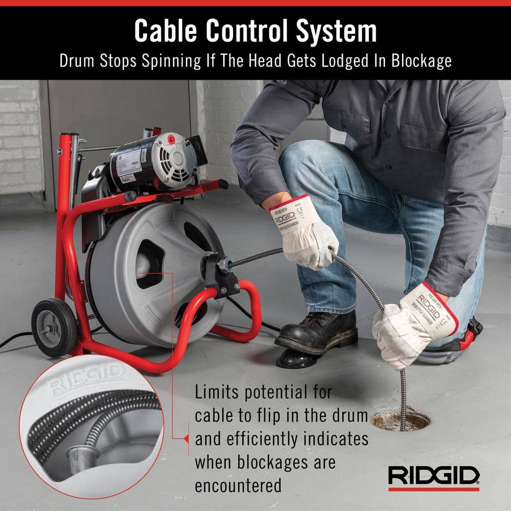 2025 K-400 Máquina de Limpieza de Drenajes 120V con Cable C-32IW de 3/8 in. x 75 ft., Set de 4 Herramientas y Guantes 52363