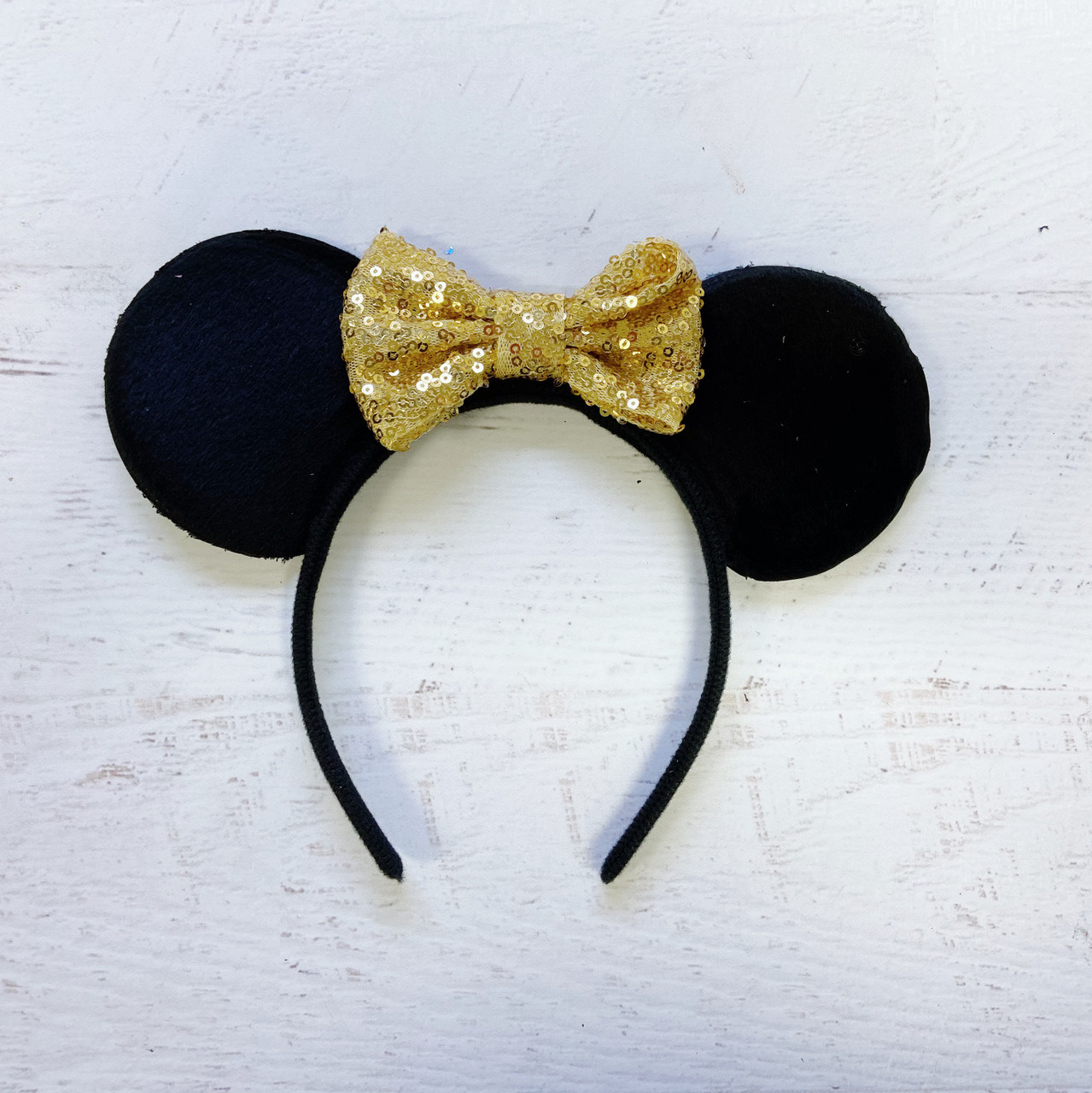 Shiny Gold Sequin Bow Disney Minnie Ears Headband