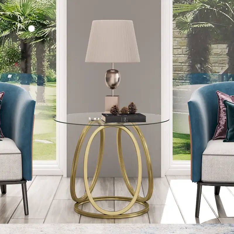 Myhozm Glass Side Table for Living Room with Sturdy Metal Frame