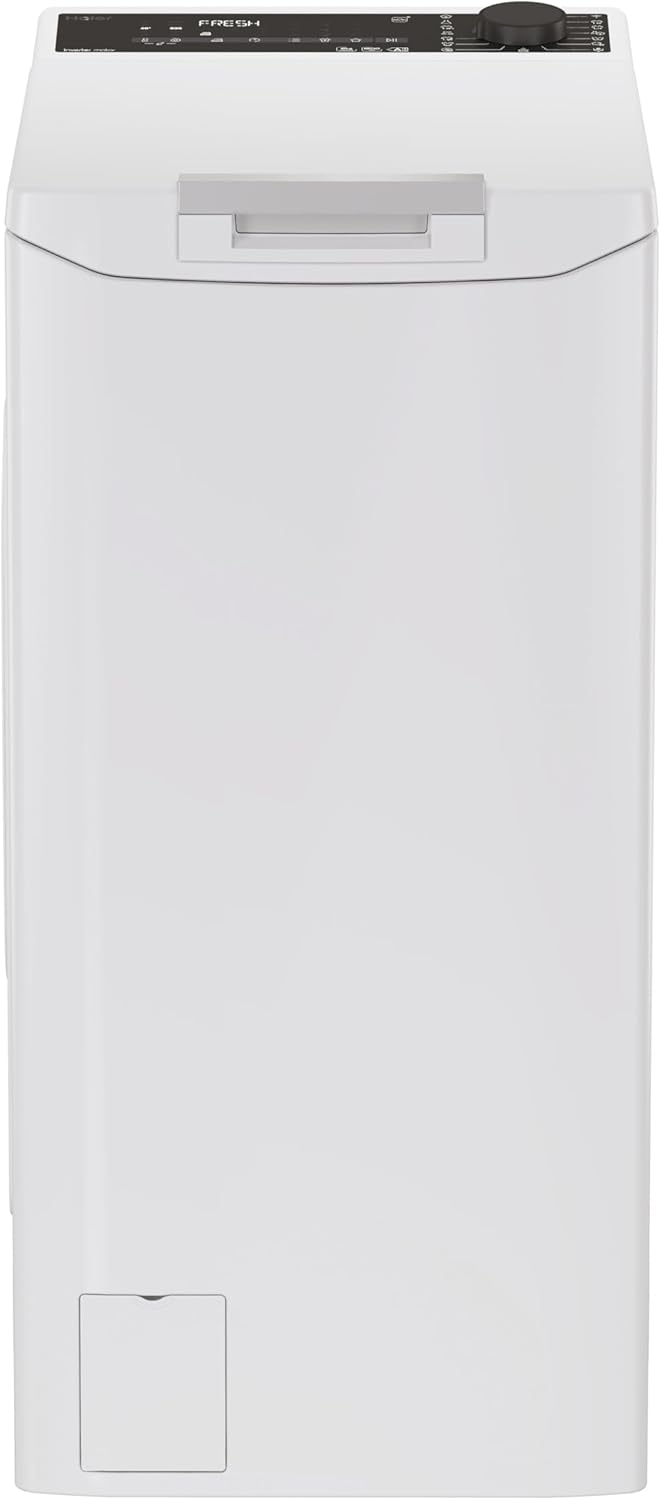 Haier T Serie 7, Waschmaschine mit Toplader, 8 kg, freistehend, Klasse A, 1200 Umdrehungen, Dampfoption, 16 Programme, App hon, Gentle Touch, HxBxT 86 x 41 x 60 cm, Weiß - THASN286TM5-S
