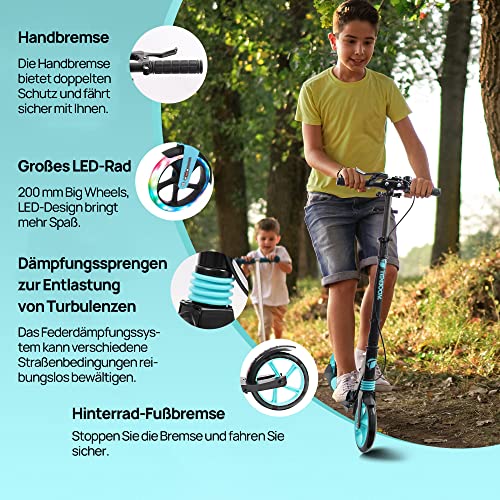 TENBOOM Monopattino per bambini, 10 anni, per adulti, 2 freni, ruote da 200 mm, in alluminio, per bambini, regolabile in altezza : Sport e tempo libero