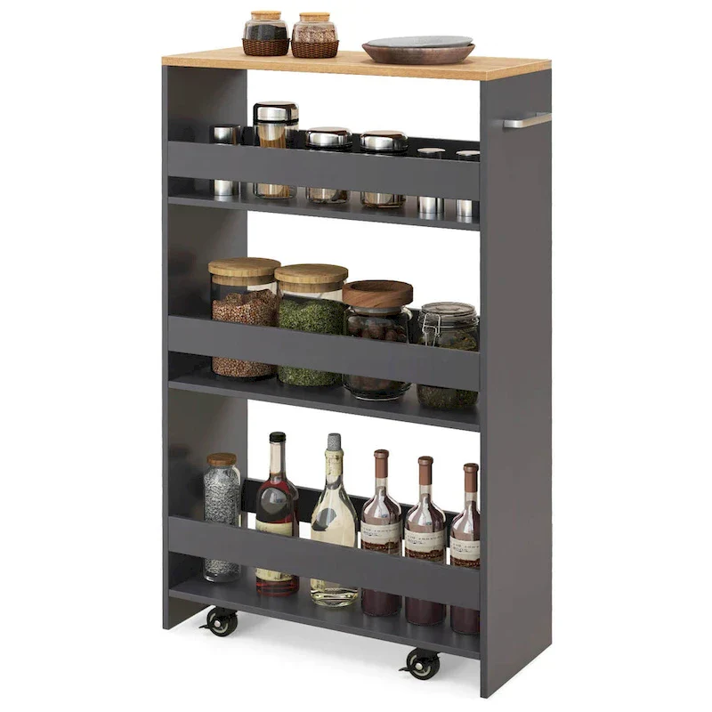 Costway 4-Tier Slim Rolling Kitchen Cart with Wheels - 8 Storage Compartments