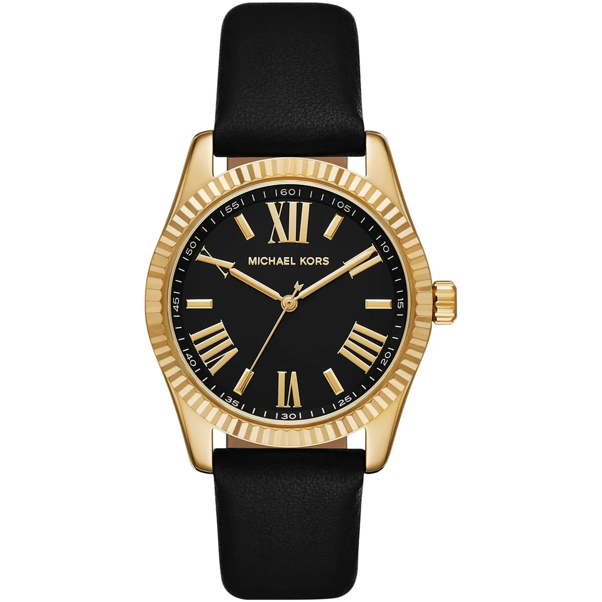 Michael Kors Lexington Three-Hand Gold and Black Genuine Leather Women's Watch - MK4748