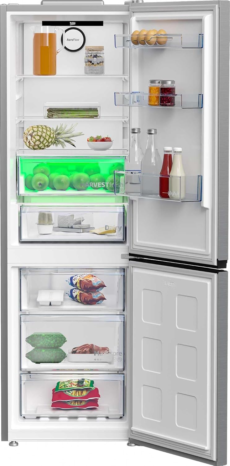 Beko RCNE366E70ZXBRN bPRO700 freistehende Kühl-/Gefrierkombination, großer Kühlschrank, 323 l Gesamtrauminhalt, HarvestFresh, NoFrost, leise, SmoothFit, 0°C-Zone, Dark Inox