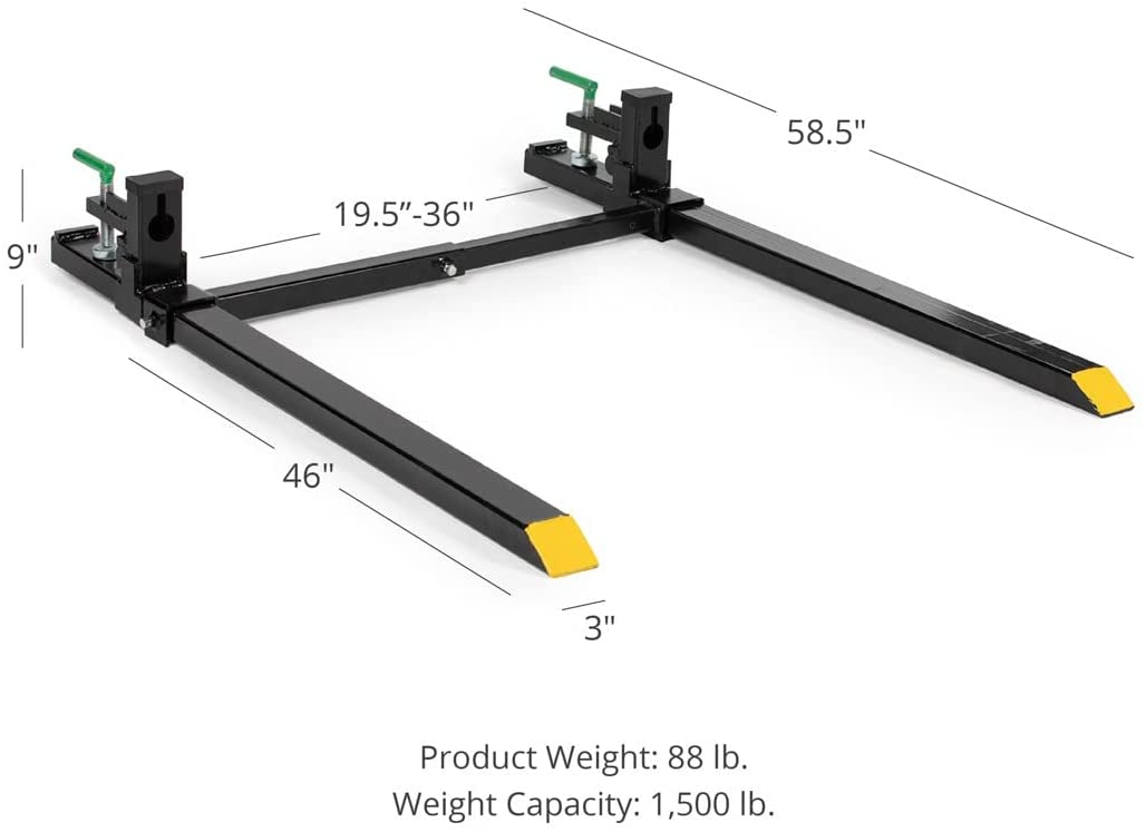 Titan Attachments Light-Duty 46′′ Clamp-on Pallet Forks Stabilizer Bar Rated 1,500 LB Loader or Skid Steer