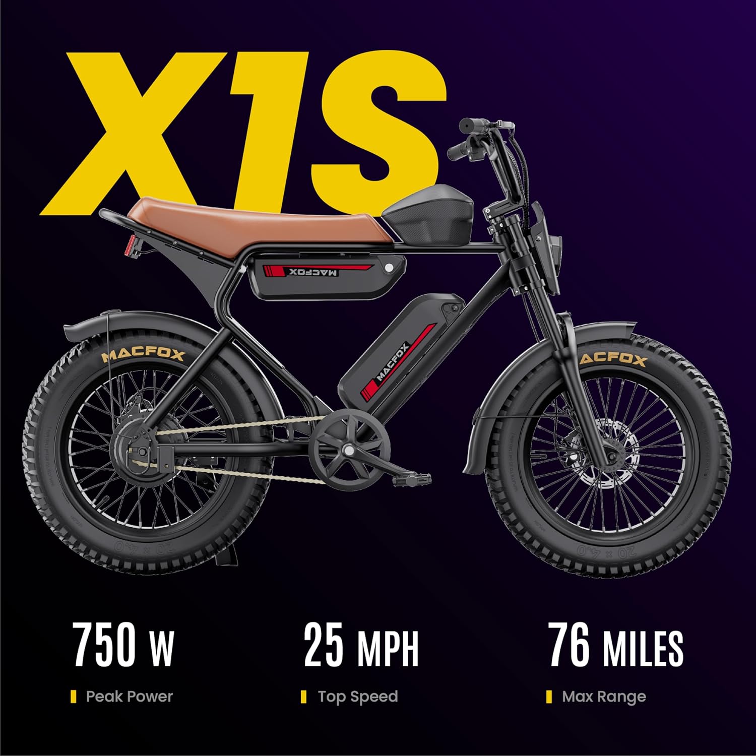 MACFOX Electric Bike for Adults Wheelies with 750W/500W Motor and 48V Ebike Battery, 20 Fat Tire Electric Dirtbike with Dual Disc Brakes and Shock Absorbers for Mountains, Road (US Warehouse)