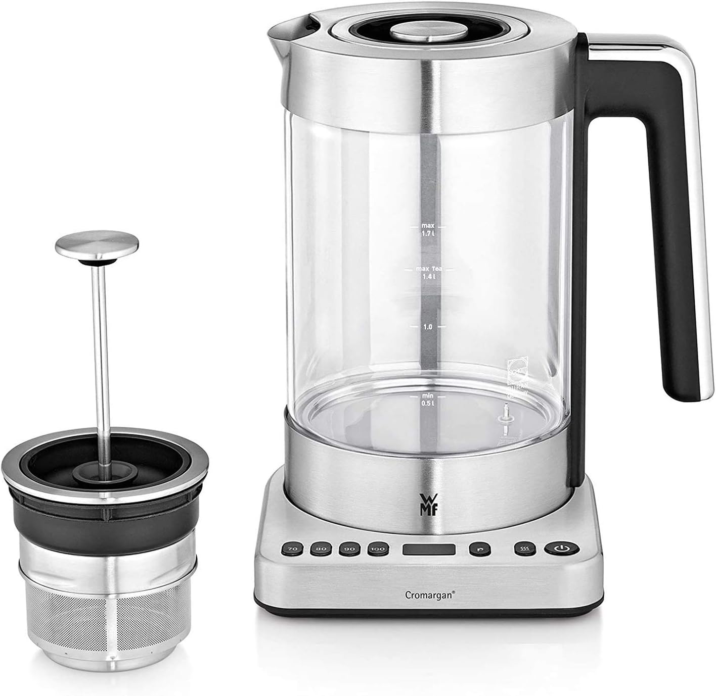 WMF Lono Toaster Glas mit Brötchenaufsatz, 2 Scheiben, XXL, motorisierte Toastaufnahme & Lono 2 in 1 Vario Wasserkocher, mit Temperatureinstellung, 1,4-1,7 l, 3000 W, Teekocher Glas mit Teesieb