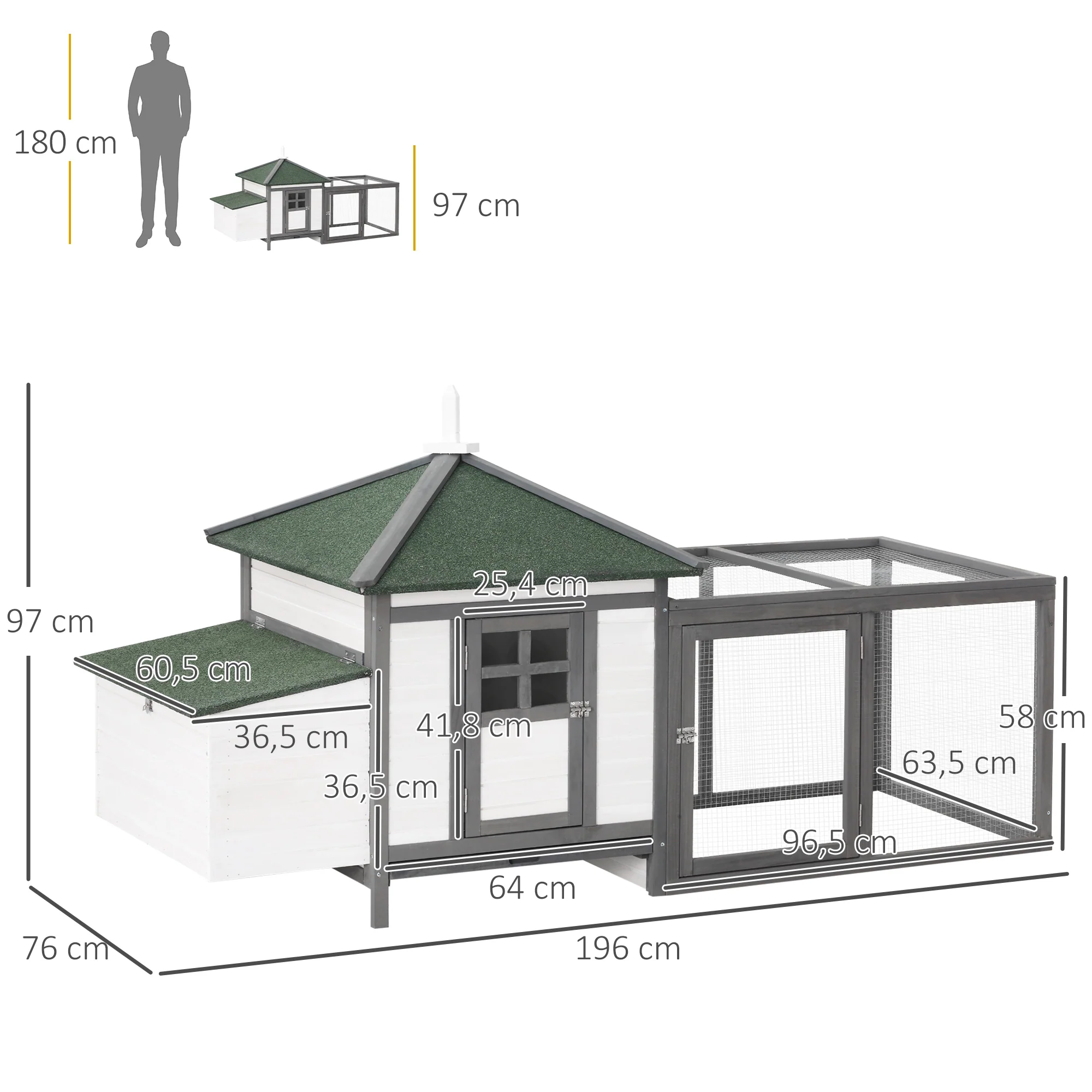 PawHut Kippenhok met ren kippenhuis kippenhok legnest massief houten stok