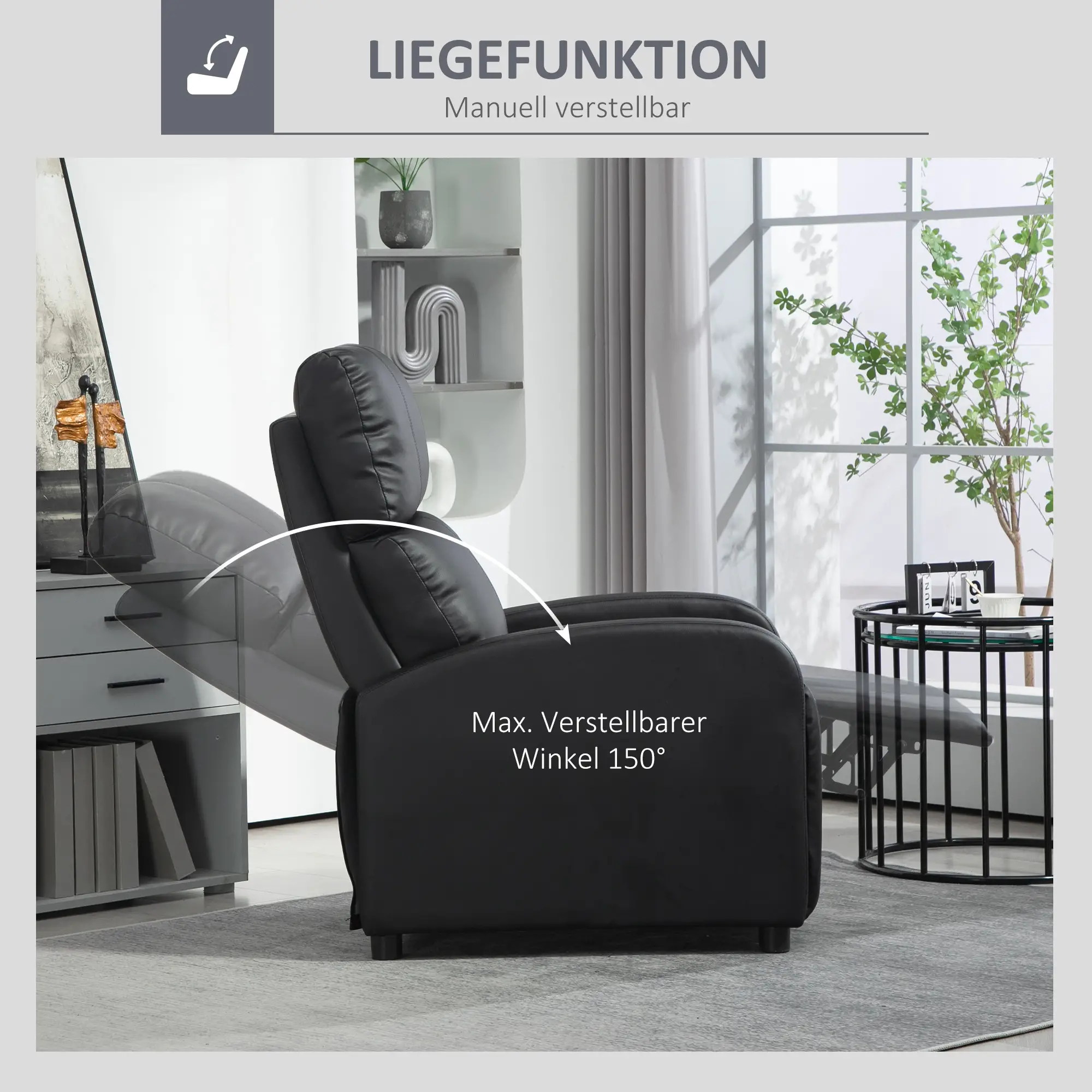 HOMCOM Relaxfauteuil, tv-stoel met ligfunctie, dik gestoffeerd