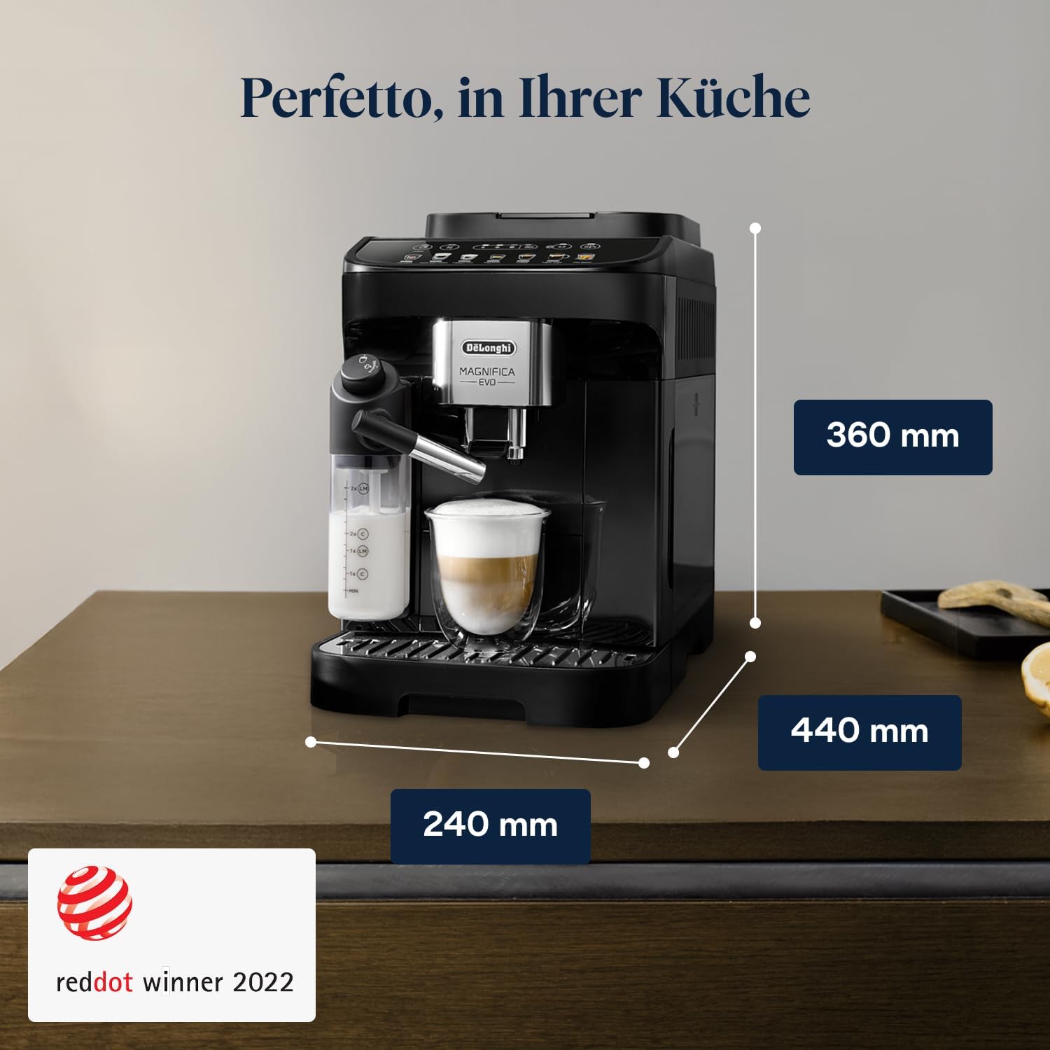 De’Longhi Magnifica Evo - Perfetto Kaffeevollautomat mit LatteCrema-Milchaufschäumer, 7 One-Touch-Getränke, Cappuccino, Espresso Kaffeemaschine, Soft-Touch-Bedienfeld, Schwarz (ECAM292.81.B)