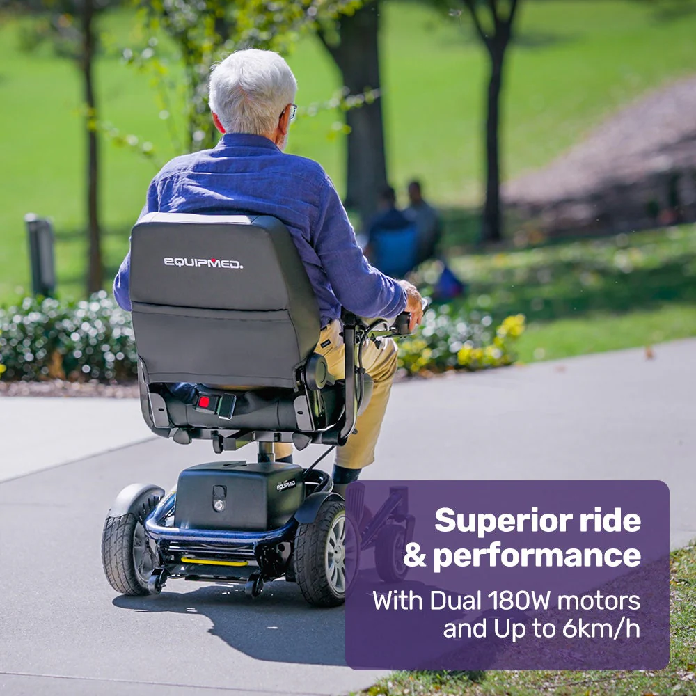 EQUIPMED Heavy Duty Electric Wheelchair, Up to 20km Range, Ultra-Comfortable, Great Turning Circle, Safe Stable Non-Slip Anti-Roll Back Power Chair, Blue