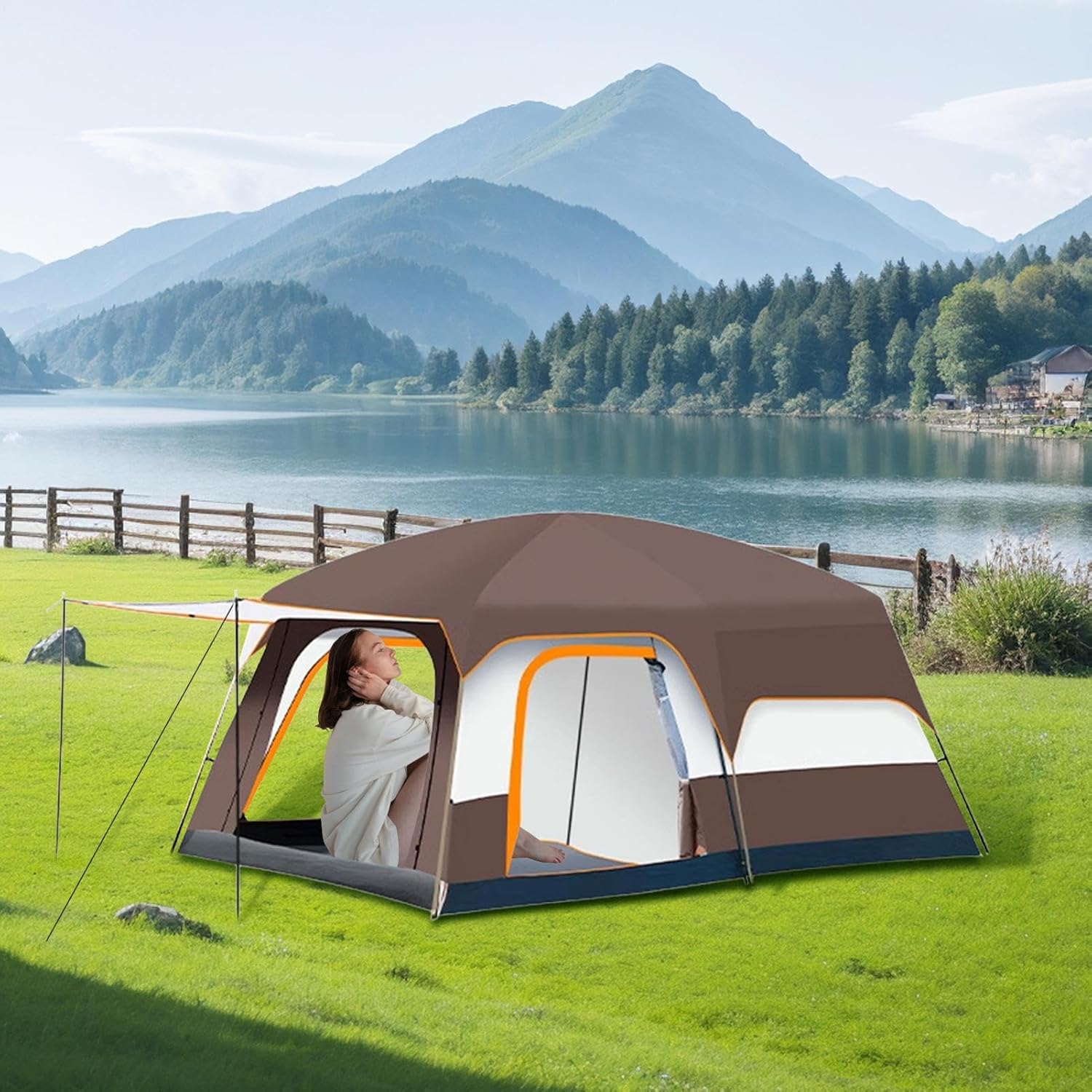 Familienzelt – Tunnelzelt 4-6 Personen mit Stehhöhe, Markise für Trekking | Familien-Camping, Mehrraum-Kabine, wasserdicht, für Camping
