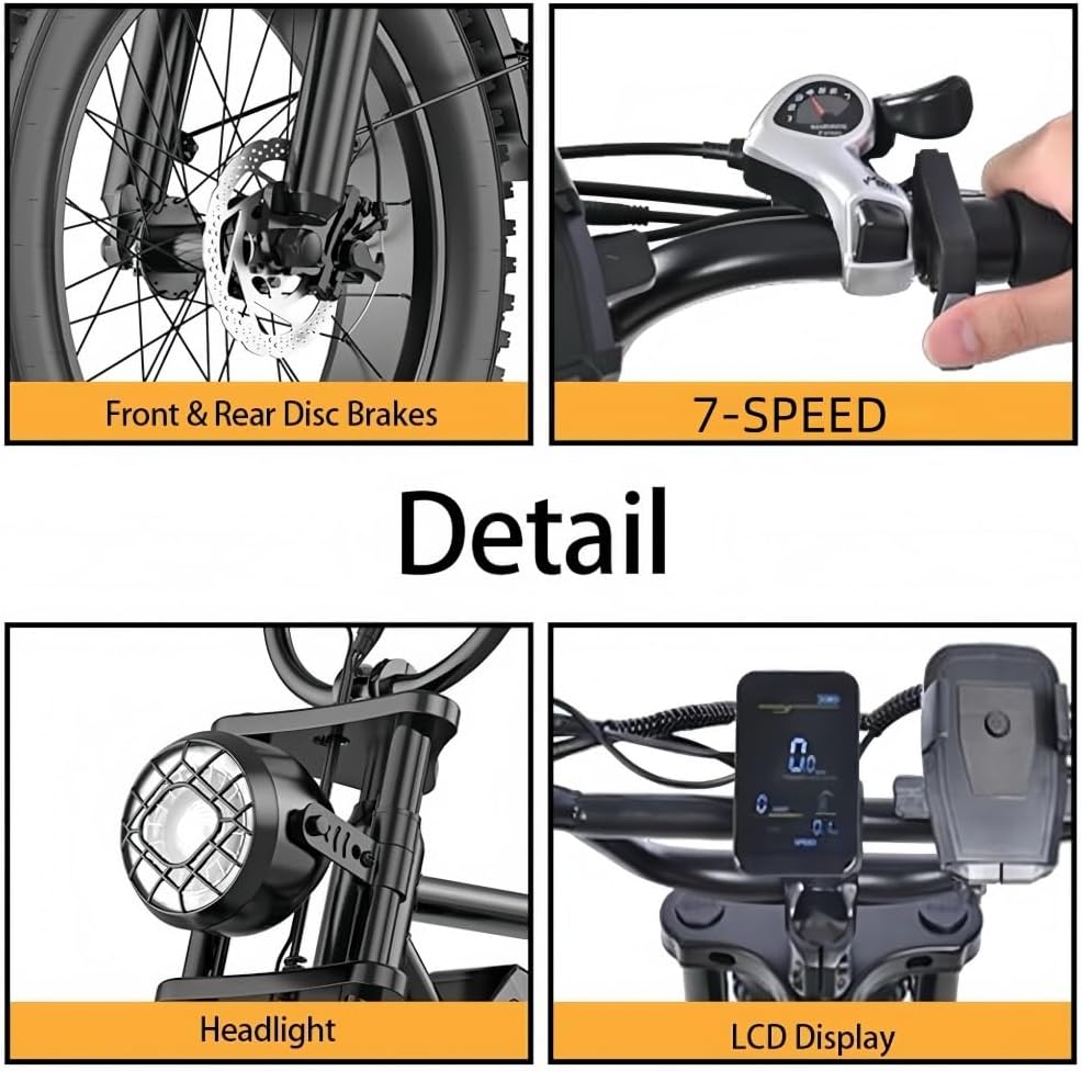 BK20 Electric Bike for Adults, 48 V, 20 Ah, Removable Battery, Large Range, Wide Tyres 20 x 4.0, Electric Mountain Bike, Electric Bike, All-Terrain Electric Bike.