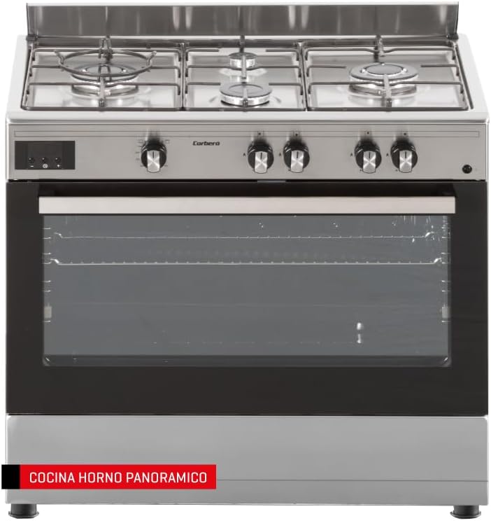 Corberó - Butane Gas Cooker | CCSF9422X | 96L Panoramic Oven | 4 Burners | 2 WOK | Autoignition | Thermostat | Telescopic Guides | Interior Light | Dish Warmer Drawer | Without Lid | Stainless Steel