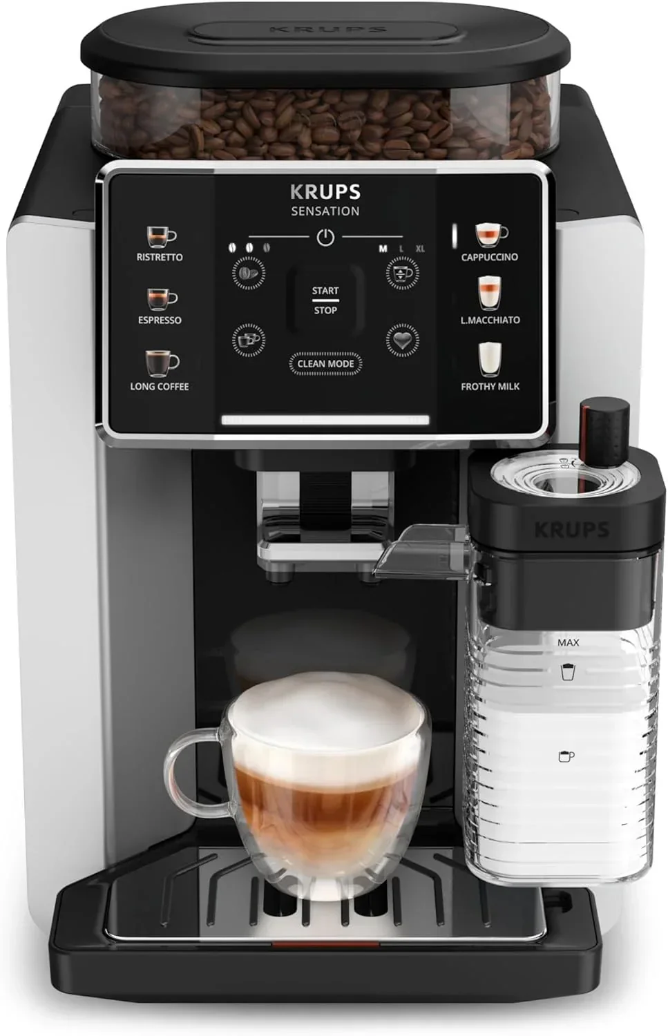 Krups Sensation Lait, cafetera espresso automática, 6 bebidas, jarra de leche, EA912E10