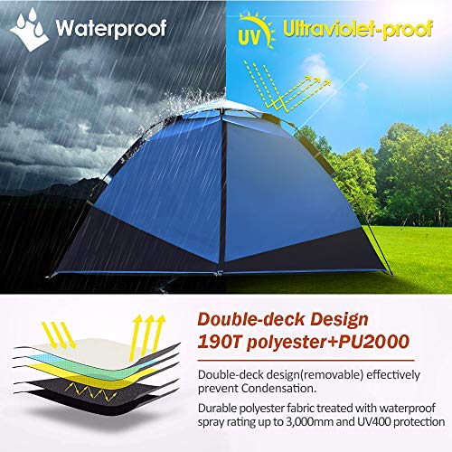 Tenda impermeabile per 3 4 persone, tenda da campeggio, tenda a cupola, con sistema Quick up, 2 porte, a doppia parete, per campeggio, viaggi, spiaggia, escursionismo : Amazon.it: Sport e tempo libero