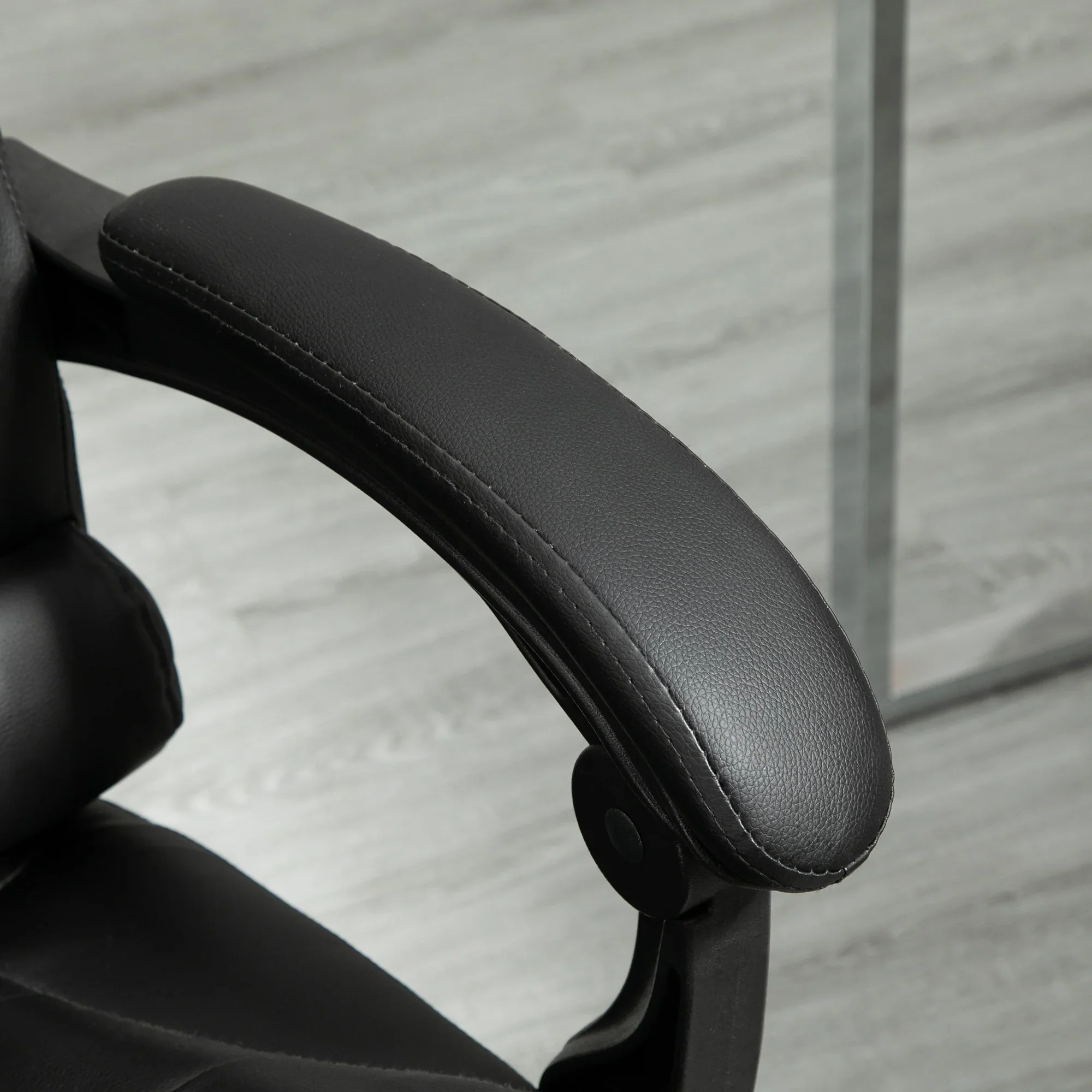 Silla de Oficina Ejecutiva, Sillón de Cuero PU con Respaldo Reclinable y Reposapiés, Negro