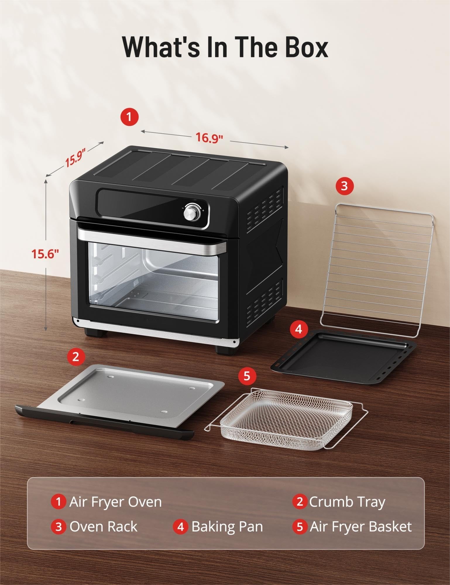 TaoTronics Air Fryer, 26 QT Extra Large Capacity Toaster Oven 24 in 1 Combo, 1700W, Stainless Steel