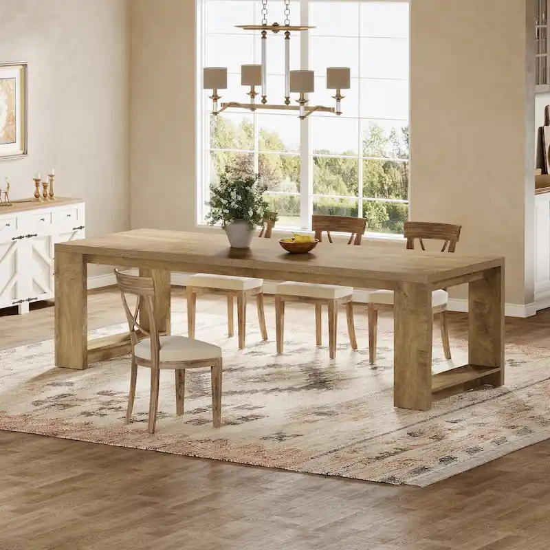 86.61-Inch Extra Long Wooden Dining Table for 6 to 8 People