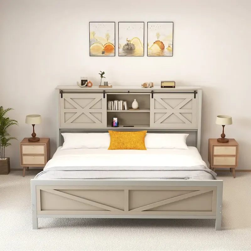 Moasis Farmhouse Oak Bed Frame - Available in Queen and King Sizes