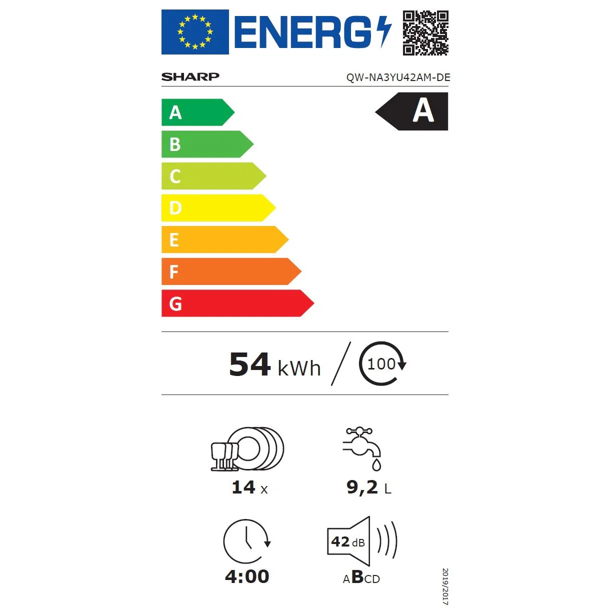 Sharp Geschirrspüler Unterbau QW-NA3YU42AM-CH, 60cm, A-Klasse