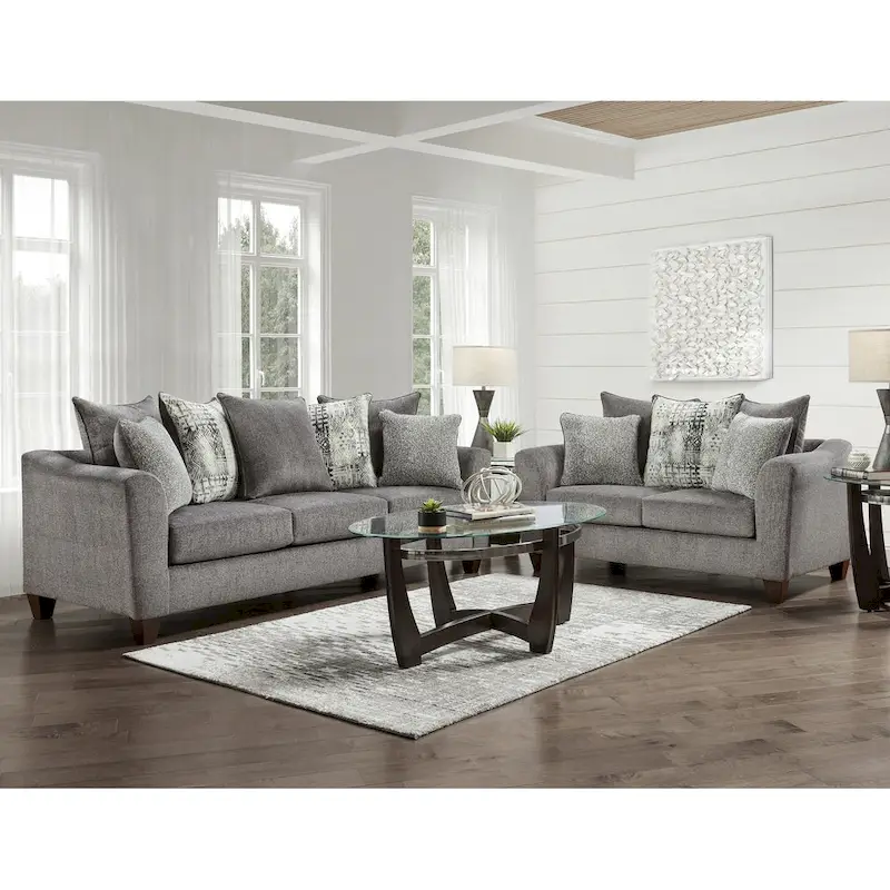 Roundhill Furniture Davoz 2-Piece Living Room Set: Sofa and Loveseat in Tori Slate