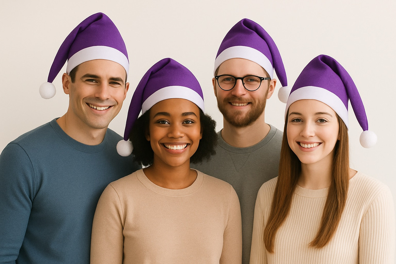 Purple Santa Hats Bulk Classic Felt 12 PACK 22.5