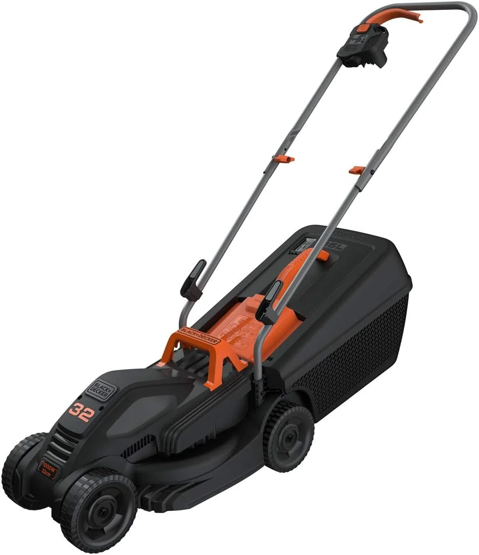 BLACK+DECKER Cortacésped con Manillar de Tipo Bicicleta 1600W, Ancho de Corte 38cm, Sistema E-Drive, EdgeMax y SoftTouch, 6 Alturas de Corte, Depósito 45L, BEMW471BH